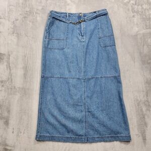 Vintage Shaver Lake Skirt Womens 12 Blue Denim Midi Straight Belted Pockets Slit